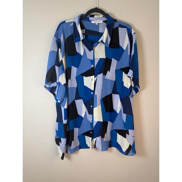 Rose + Olive Button Down Top with 3/4 Sleeves and Geometric Print Size 3X - Picture 1 of 8